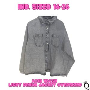 QTL - Shacket Acid Wash Light Denim Oversized (Individually Sized 16-24) popper style button Casual Comfort Tops Jacket Womenswear Coats Everyday Fit