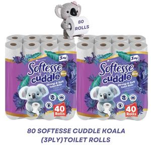 80x SOFTESSE Cuddle Koala 3Ply Toilet Rolls Ultra Advantage Pack with Degradable and Recyclable Wipes - Unscented - Set, Sheets