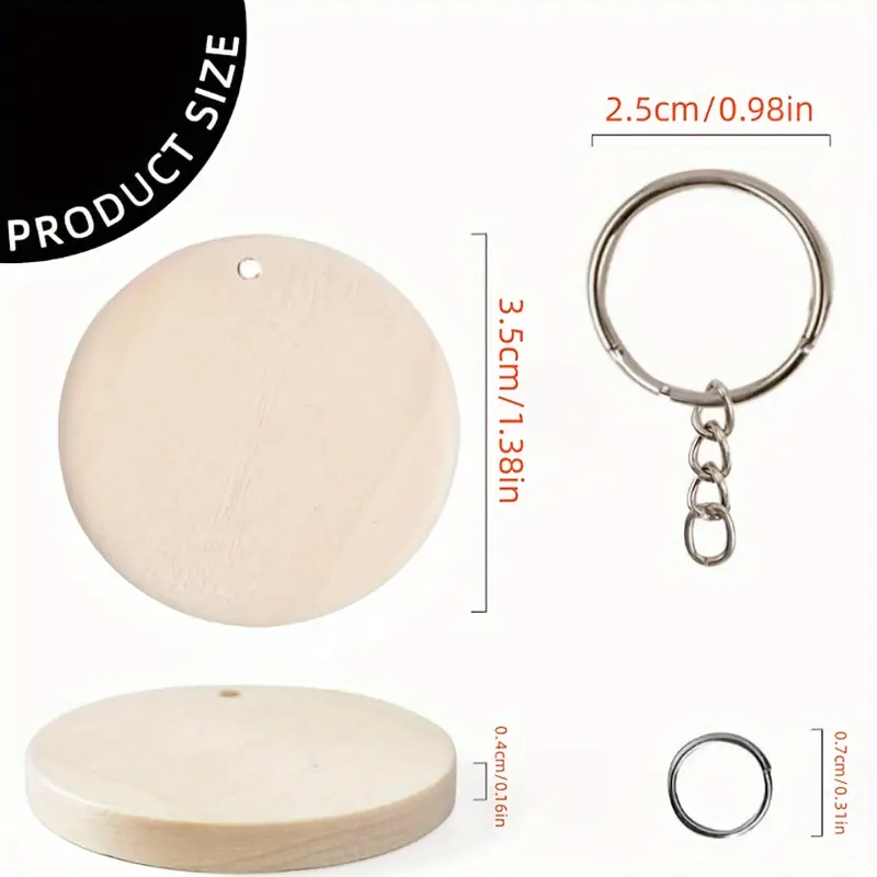 50pcs DIY Wooden Round Pendant Keychain Making Kit - Create Your Own Customizable Keychain Accessories with Key Rings - Perfect for Craft Enthusiasts and Gift Giving 7