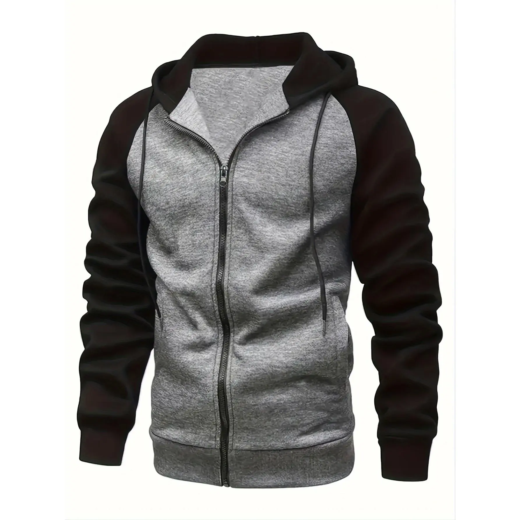 Men's Color Block Drawstring Hooded Long Sleeve Zip-up Jacket With Pockets, Men's Hooded Jacket For Spring And Autumn, Suitable For Workout Training Menswear Coats Tops Casual Operator Multicolor