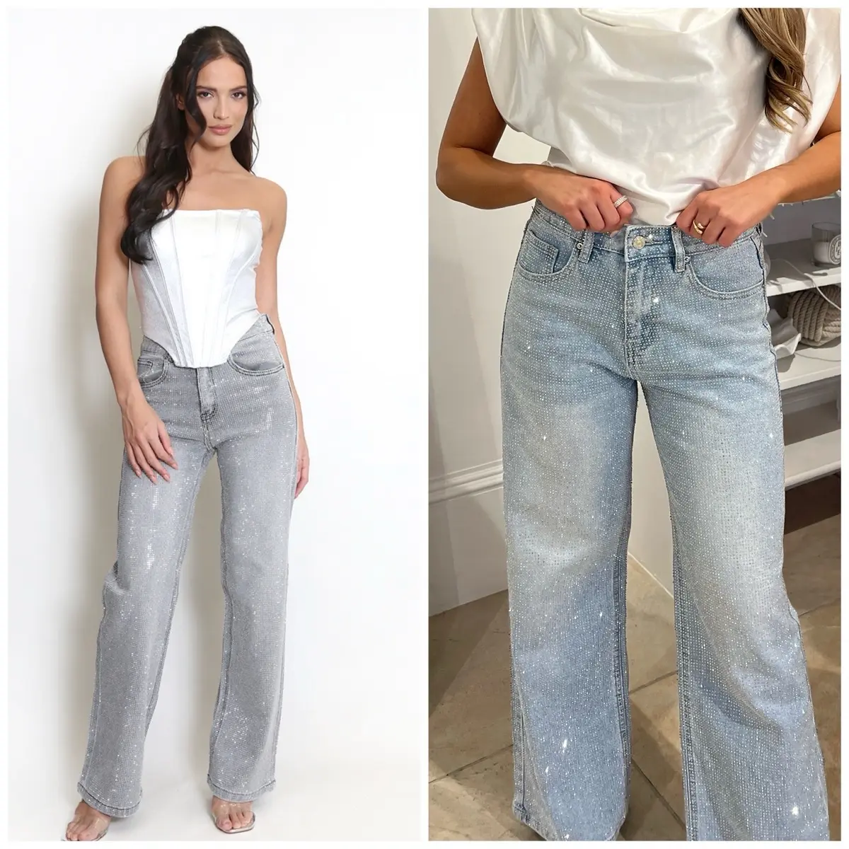 Full diamanté high waisted denim jeans