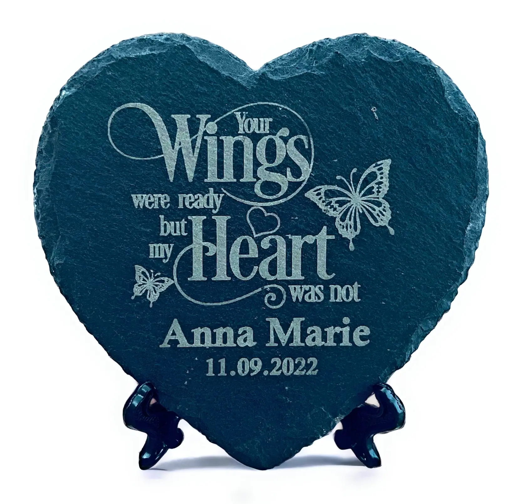 Memorial Grave Marker Engraved Slate Stone Personalised Nan Dad Mom Heart Decoration Gift Ornaments plaque