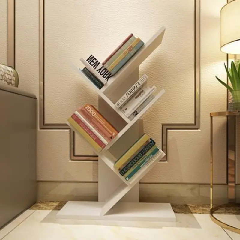 Lushhub Rustic 5/9-Shelf Standing Tree Bookshelf Wood Display Rack in White/Black/Brown - Compact and Space-Saving Book Storage 0