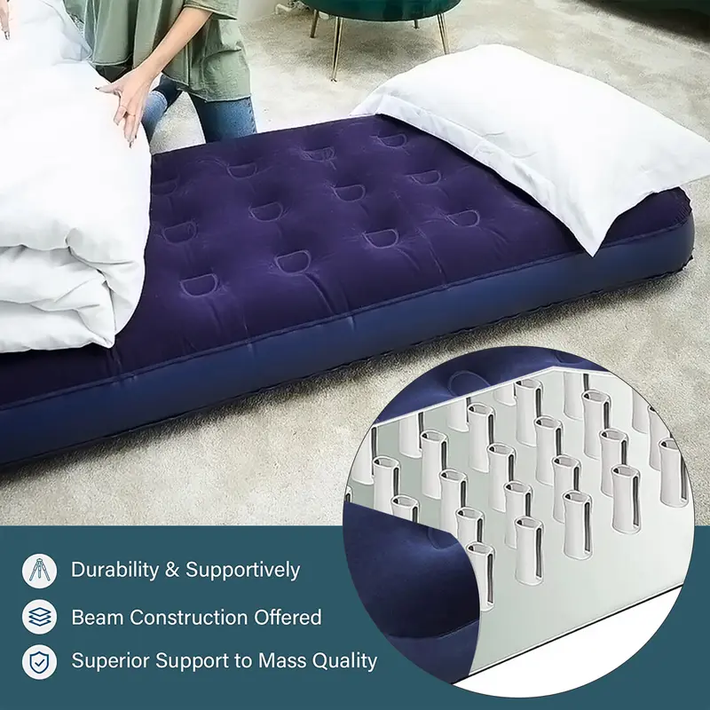 Premium Quality Flocked Single Airbed by Crystals for Indoor and Outdoor Use 4