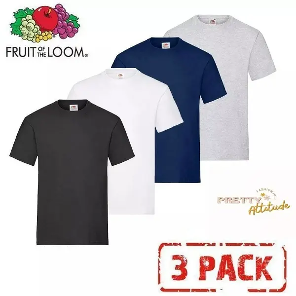 Fruit of the Loom Men's Heavy T-Shirt Pack of 3 Casual  Mens T-shirt Crewneck Cotton Menswear Basic Top Classic Fitted Stretchy Stylish Underwear