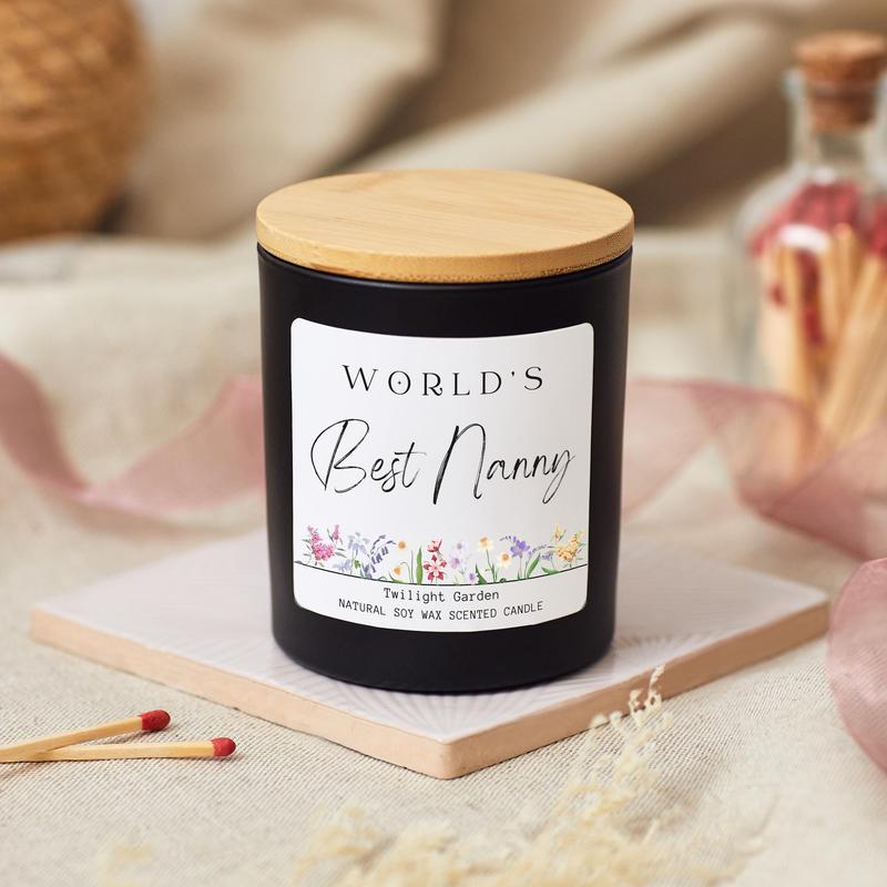 World's Best Nanny Birthday Candle Gift, Nana Mothers Day Presents, The Best Nanny Mothers Day Scented Candle For Gran, Grandma Candle Gift Set, Granny Gift Wood Wick Candle in Glass  Jar for Decor, Beautiful Fragrance 6