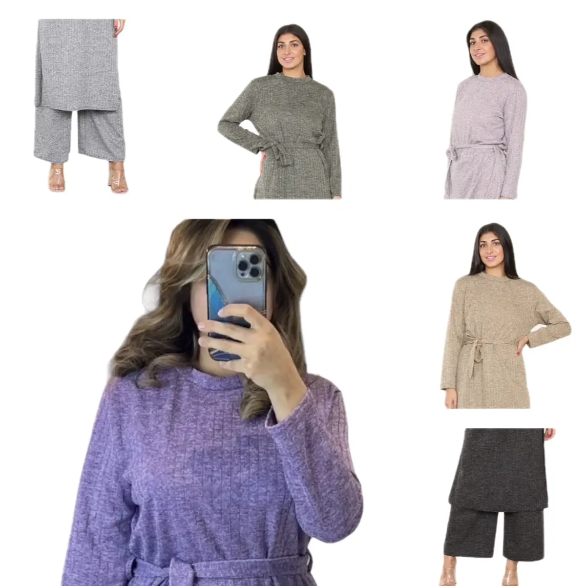 Women’s Ladies Co-Ord side slit long dress with trousers set loungewear Polyester Polyester Comfortable Pajama