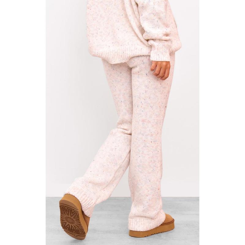 Cream Space Dye Knitted Wide Leg Trousers 2
