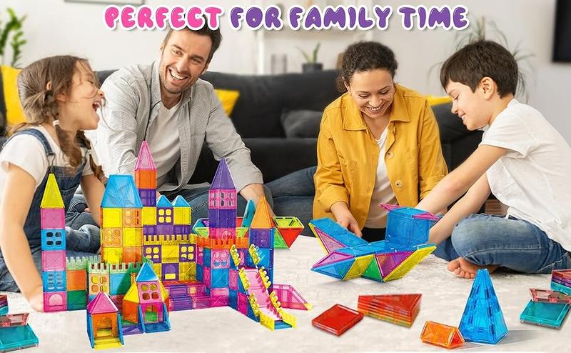 Product Introduction of Suebah 53PCS Magnetic Blocks & Tiles STEM Kit | Montessori Sensory Toys for 3-7 Year Olds | Easter Learning Gift for Kids (Thick Child-Safe Material) 3