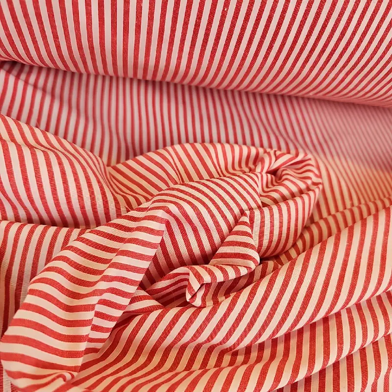 Polycotton printed shirts fabric 150cm 60inch wide parrten strips design colours white red shade 2