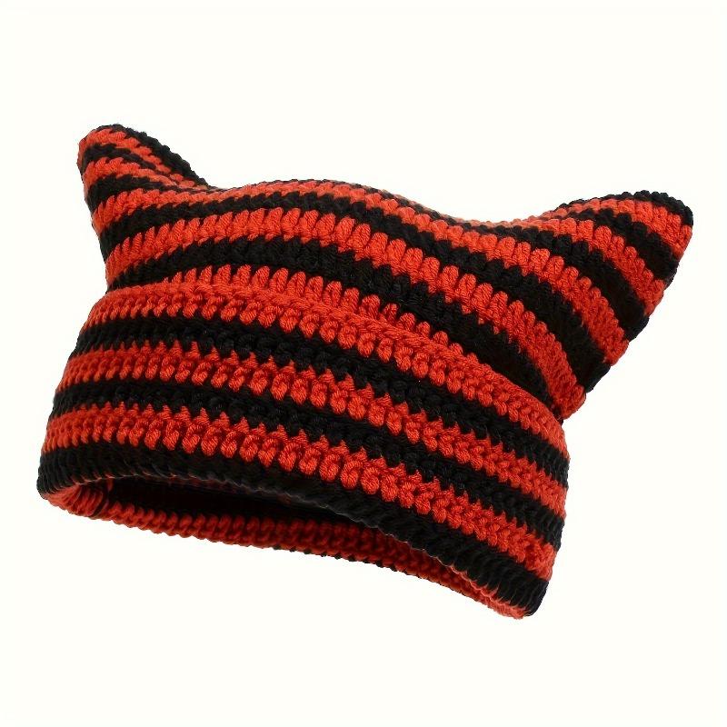 1pc Little Devil Cat Ear Pure Handmade Crochet Knitting Bean Hat, Unisex Outdoor Street Casual Fashion Hip-hop Hat, Cool Versatile Hood 7