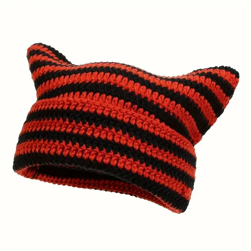 1pc Little Devil Cat Ear Pure Handmade Crochet Knitting Bean Hat, Unisex Outdoor Street Casual Fashion Hip-hop Hat, Cool Versatile Hood 7