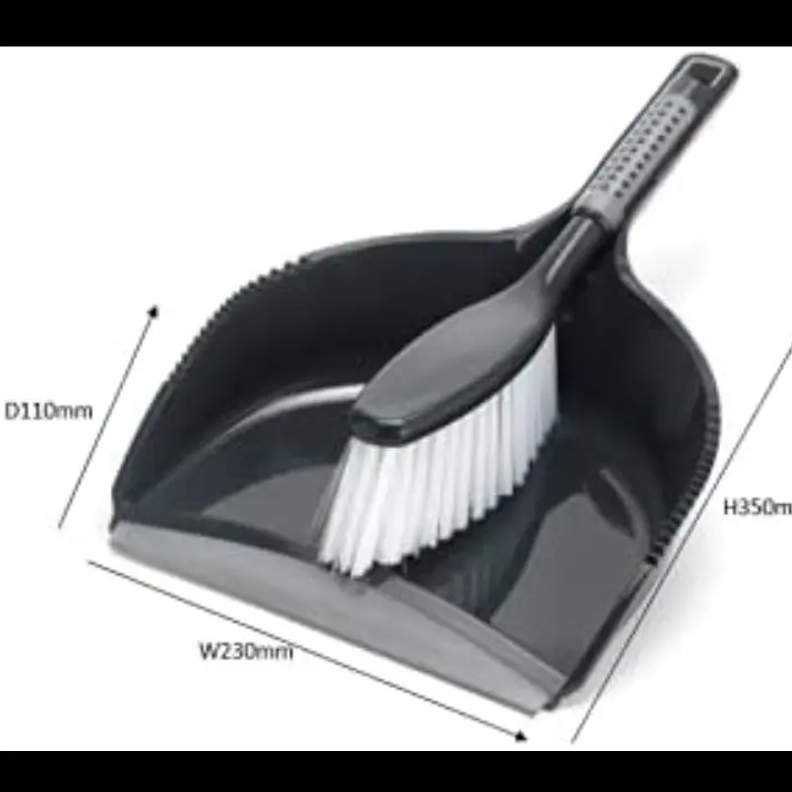 ComfiGrip Dustpan and Brush with Rubber Lip and Dirt-trapping Bristles, Metallic Graphite, 11 x 23 x 35 cm Cleaning Set Comfortable Plastic Pack 4