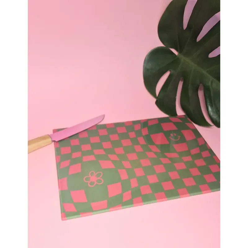 Pink & Green Funky Checkered Chopping Board 1