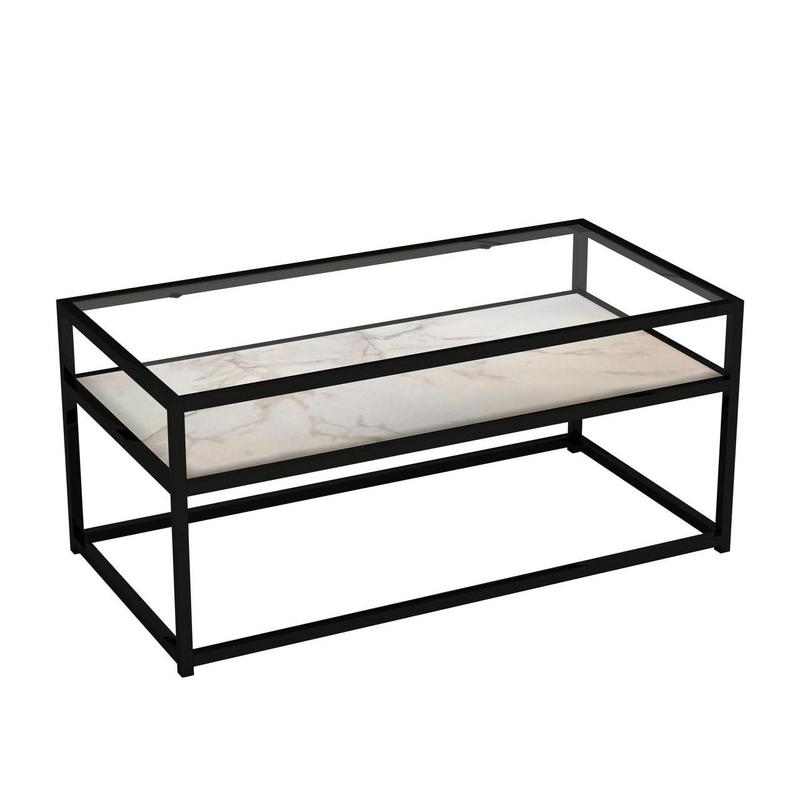 2-Tier Reversible Coffee Table - White Stone/Concrete 5