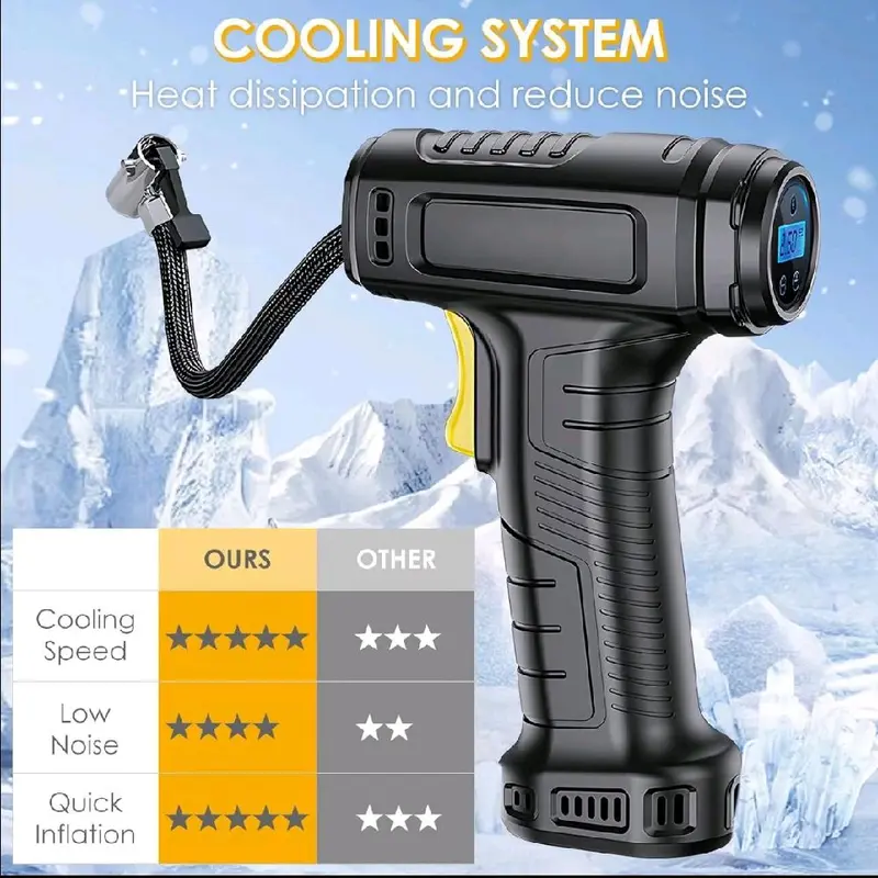 Portable Car Tire Inflator - Rechargeable Wireless Air Pump Car Air Pump Wireless Inflatable Pump 120W Portable Air Compressor Digital Rechargeable Car Automatic Tire Inflator Equipmento wireless tyre 3