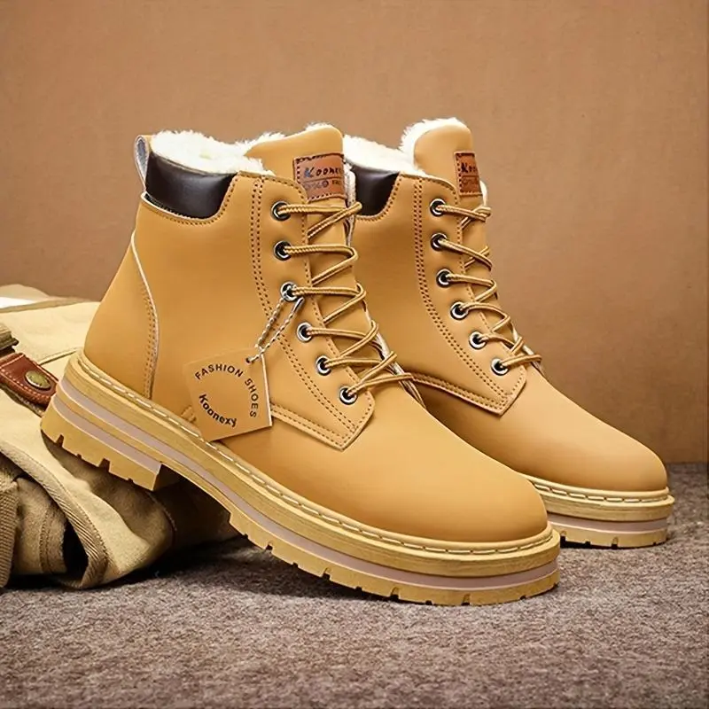 [Customer Favorite] Men's Winter Warm Fleece-Lined Boots - Casual & Sporty High-Top Sneakers for Outdoor, Casual Attire | Lace-Up, Non-Slip PVC Sole 3