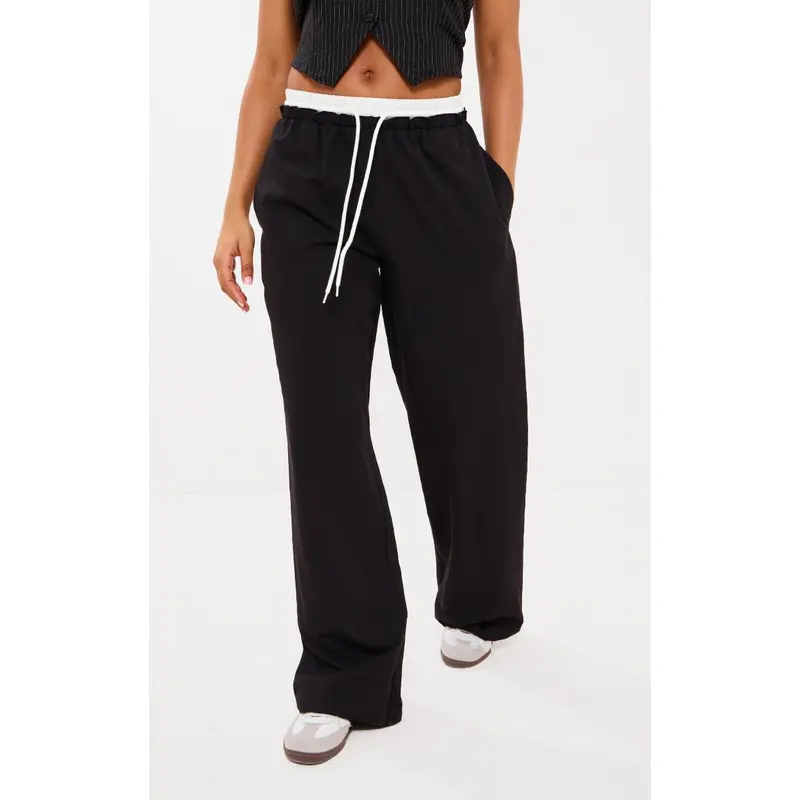 Black Boxer Detail Drawstring Waist Trousers 1