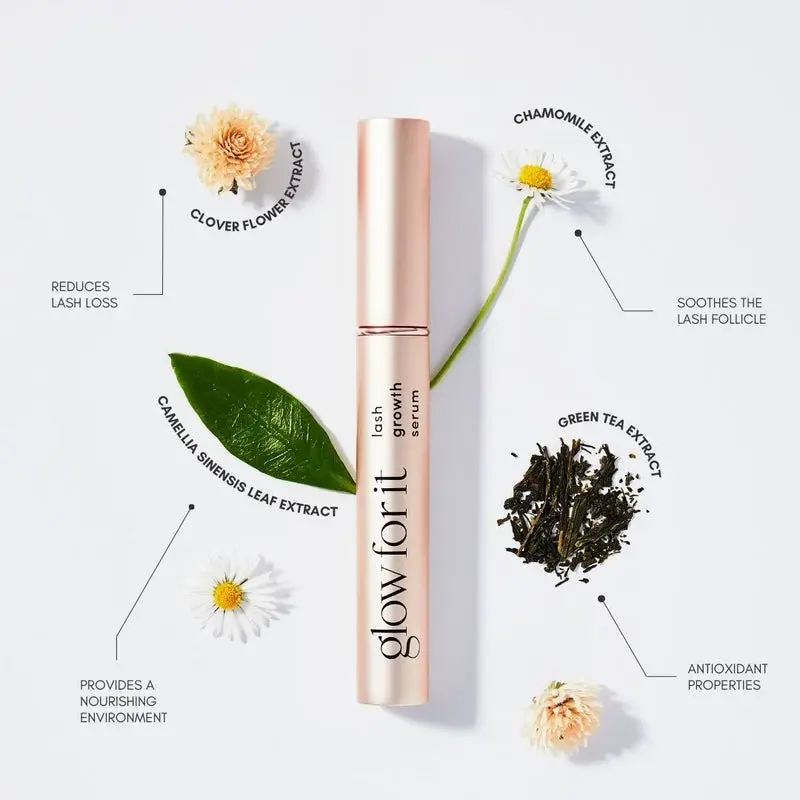 Glow For It Lash Growth Serum 3ml - Vegan & Cruelty-free, Stimulates Hair Follicle for Strong & Healthy Lashes - Vitamins Makeup Mascara Cosmetic 5