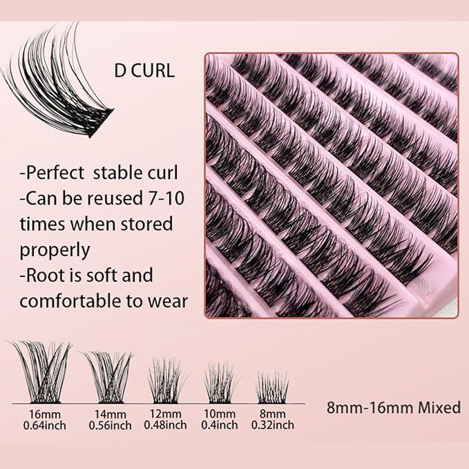 Lash Clusters 120Pcs DIY Eyelash Extenisons Natural Look Wispy Clusters Lashes 8-16MM D Curl Individual Lashes DIY at Home Wispy Fluffy Lash Extensions Reusable Individuals DIY at Home Makeup Eyelashes Extensions Eyelash Extensions 3