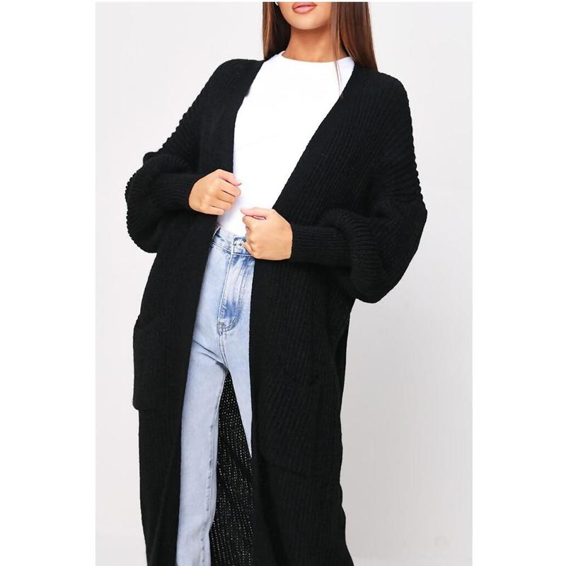 WOMENS LONGLINE BALLOON SLEEVE KNITTED CARDIGAN WITH POCKETS 2