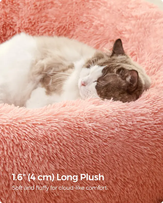 Dog Bed, Donut Cat Bed, Fluffy Calming Pet Bed with Removable, Washable Cover, Soft Long Plush, 50 cm, Pink PGW037R01 3