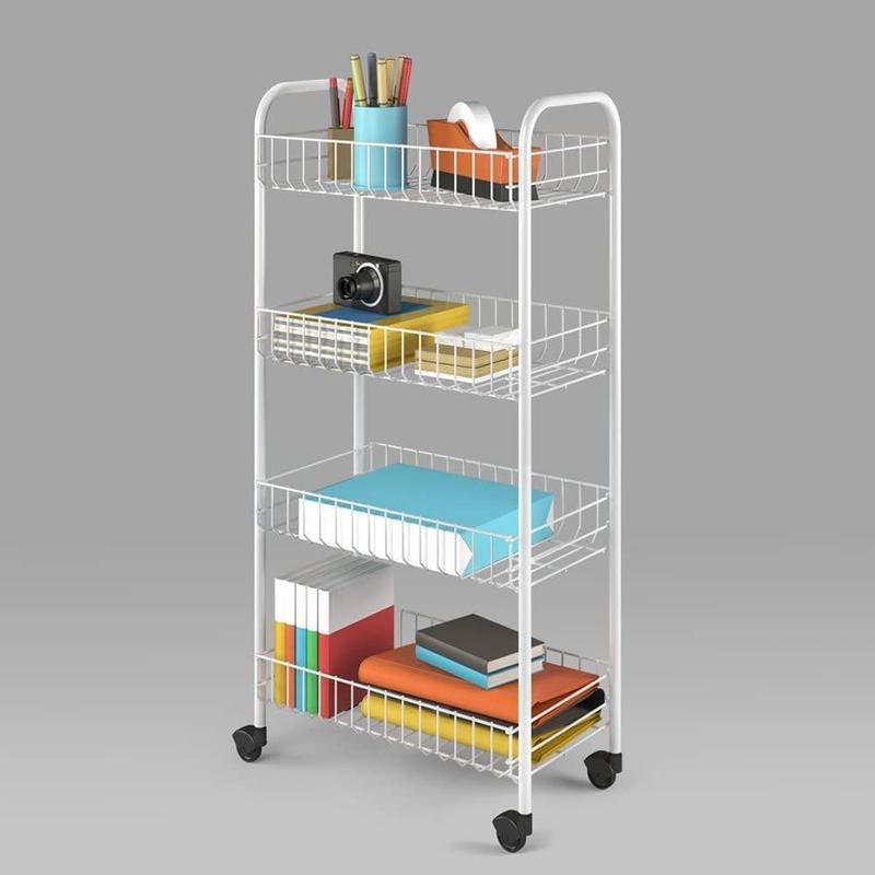 Fruit & Vegetable Rack, 2 / 3 / 4 Tier Fruit Basket Storage Shelf Organizer - Stand CART Trolley Kitchen - Durable Metal - Organize Fruits & Veg Rack in Kitchen, Pantry, Bathroom - White 4