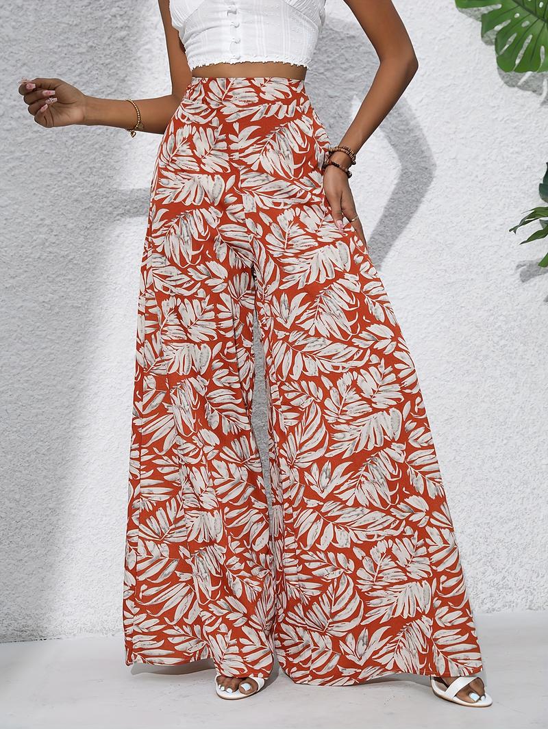 Product Introduction of Women'S Bohemian Floral Print Chiffon Wide-Leg Pants - High Waist, Elastic Waistband, Long Beach Trousers for Summer Vacation, Casual Elegant Style 10