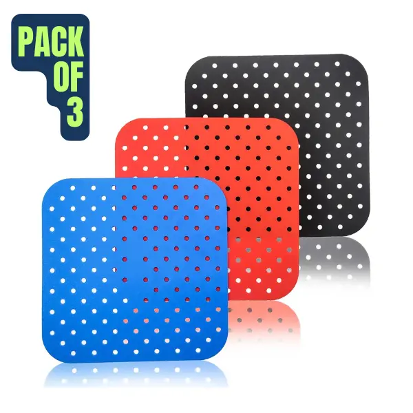 7.5-Inch Square Air Fryer Silicone Liner, BPA-Free Non-Stick Mats, Set of 3