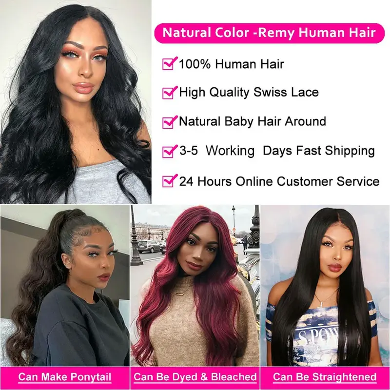 Baby Hair 180 Density Brazilian Human Hair Wig 18inch Body Wave HD Transparent Lace Frontal Wig 13x6 13x4 Glueless Pre Plucked Bleached Knots Bling Hair For Women Black Natural Color Natural Hairline Human Hair Ship From UK 6