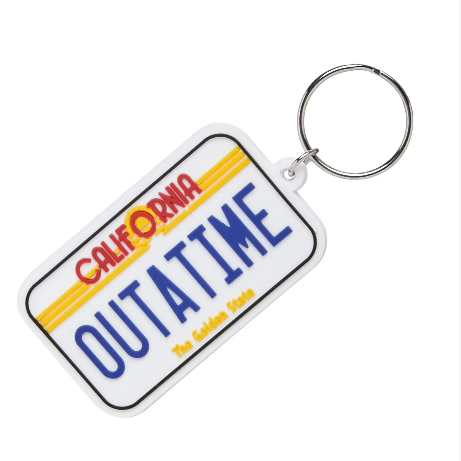 1 x Back to the Future Keychain Outatime DeLorean Keyring California BTTF The Golden State License Plate Key Luggage Bag Tag