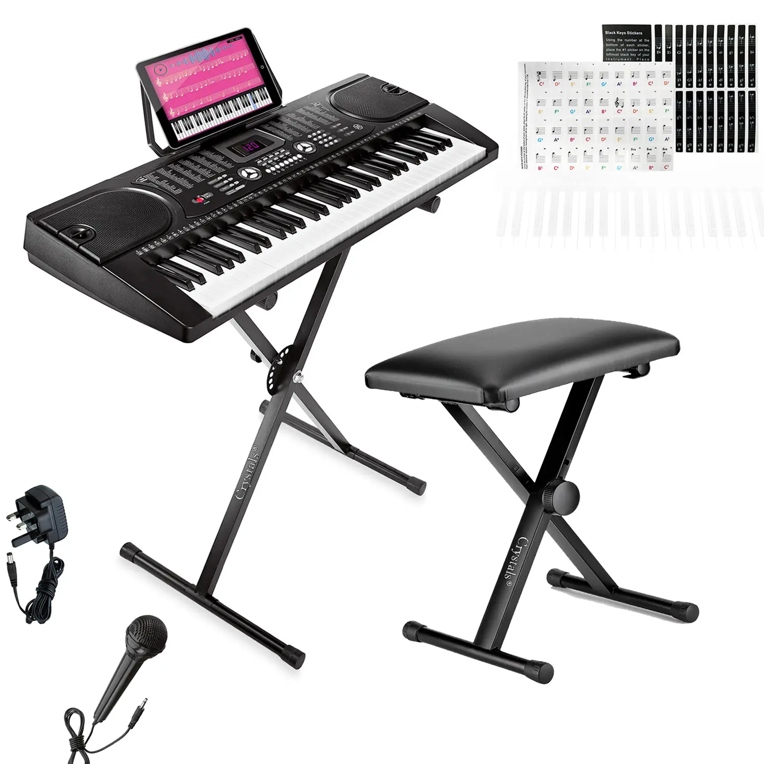 Crystals 61-Key Digital Keyboard Piano Set with Stand, Stool & Microphone - Perfect for Beginners & Aspiring Musicians