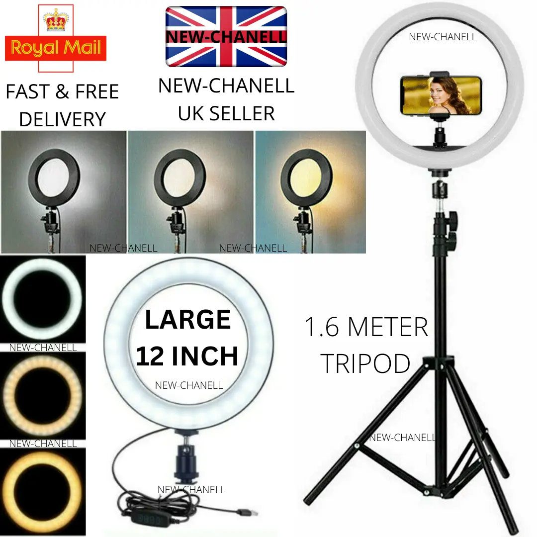 12" LED Ring Light with Stand for Youtube Tiktok Makeup Video Phone Selfie Accessories Tripod Adjustable Game Smartphone Cellphone