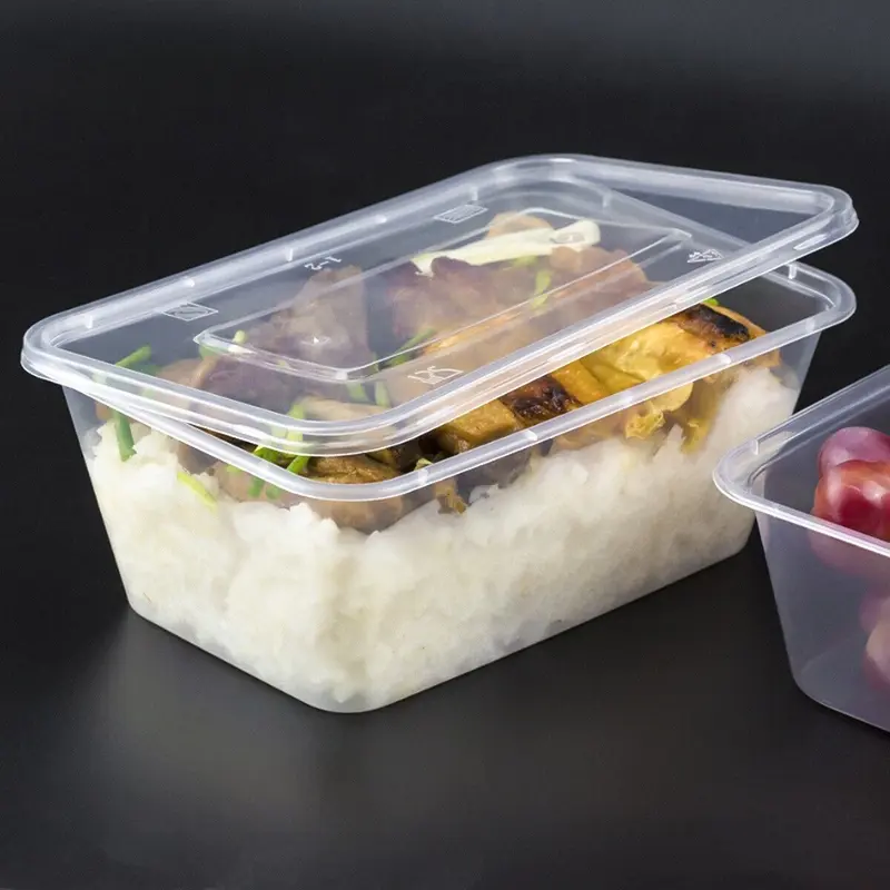 HOMESHOPA 650ML  Microwave Food Containers 25 or 50Clear Plastic Tubs with Lids Safe Takeaway Quality Kitchen Rectangular Utensils clear  takeaway Disposable 7