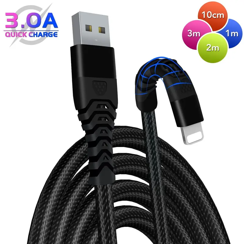 iPhone Charger Cable Heavy Duty Braided Long USB Fast Charger Cable Lead For iPhone 14 13 12 11 X 7 8 Charging Sync Connector Devices Smartphone Electronic charging cable lighning cable superfast cable iphone  x 3
