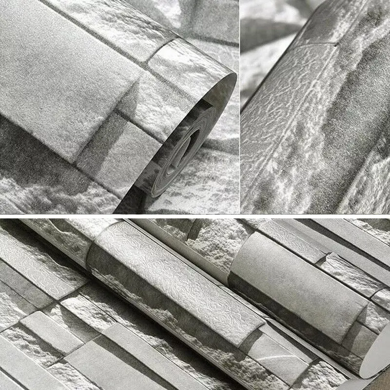 3D Effect Grey Brick Wallpaper Wall Shimmer Tones Effect Faux Metallic Feature 2