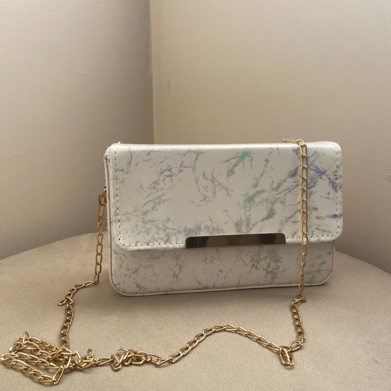 Women’s Gold Chain Cross Body Purse With Marble Design PU Leather 1