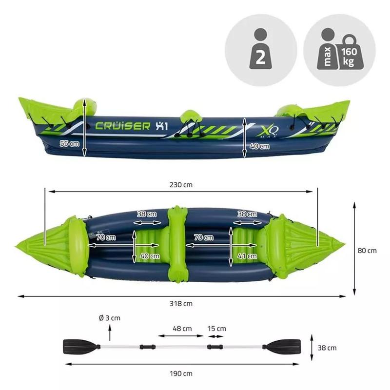 XQ Max Cruiser 2-Person Inflatable Kayak Boat with Paddle 3