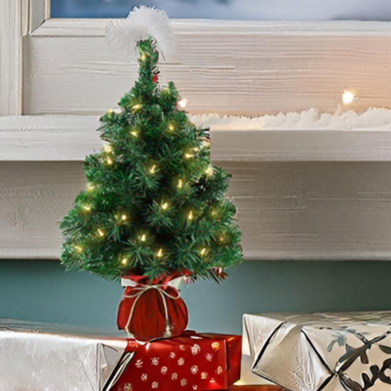 2ft Mini Christmas Tree Christmas Table Decoration with Base, LED Lights, Small Indoor Christmas Decor & Gift, Battery operated, Christmas Decorations Indoor, Small Pre Lit Christmas Tree-Green 2