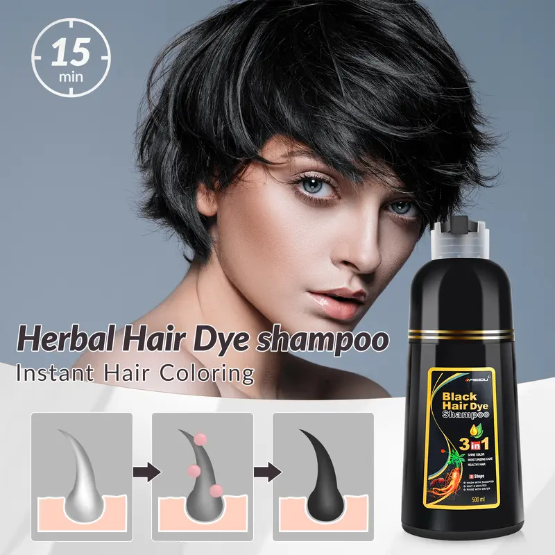 MEIDU 3 in 1 Black Hair Dye Shampoo - Can cover gray hairs,Herbal Ingredients Natural Hair Colour Shampoo,Contains Ginseng Extract,Natural Haircoloring,Phytocare,salon Haircare 5