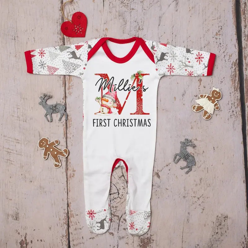 Personalised First Christmas Sleepsuit Name Initial 0