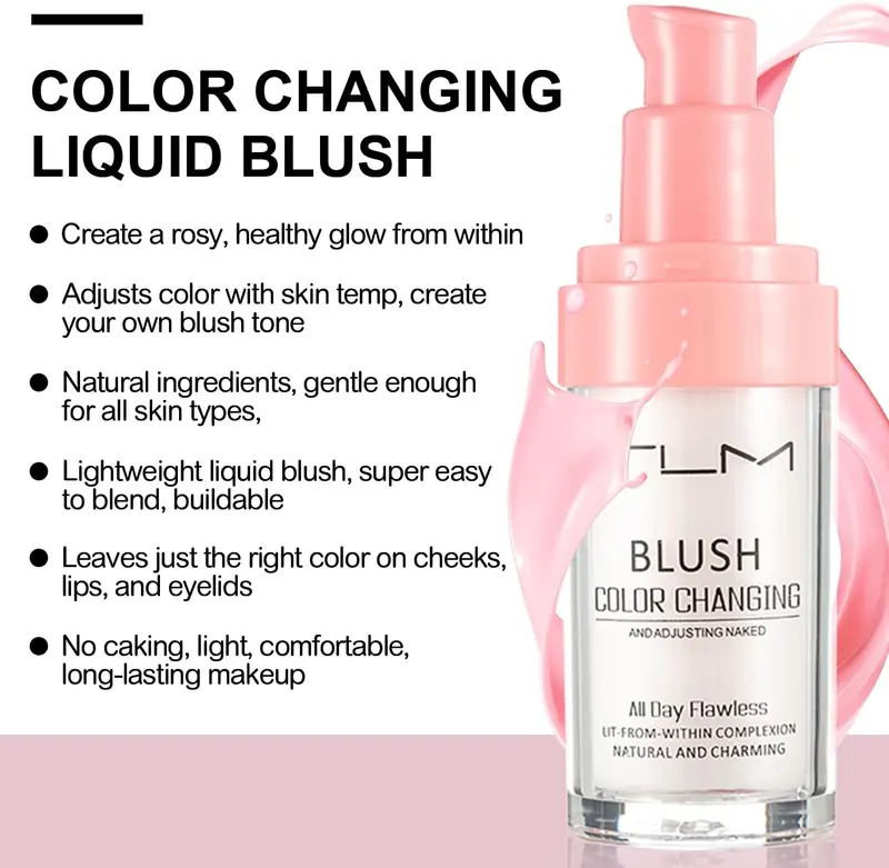 2Pcs TLM Blush Colour Changing, All Day Flawless Color Changing Blush,TLM Temperature Changing Liquid Blush for Mature Skin,Long Lasting Waterproof Blush for Face Makeup 6