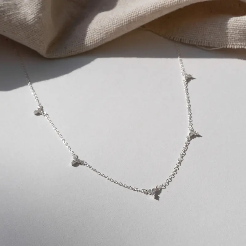 Multi Three Leaf Crystal Drop Necklace 3