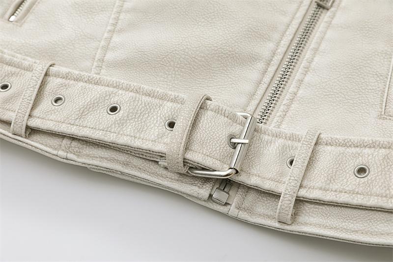 Product Introduction of NEW New Coal graysty le Women's washed leather jacket with belt, short coat with downgraded zipper and vintage lapel jacket HOT 7