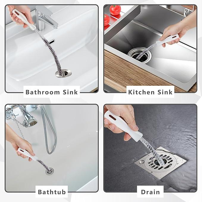 4pcs Sink & drain cleaner Brush Set - 45cm Flexible Unblocker Tools - Clears Hair, Grease & Clogs - Kitchen & Bathroom Smooth 5