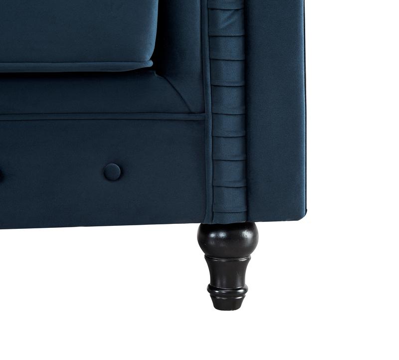 Chesterfield Velvet Fabric 3 Seater Sofa, Midnight Blue 6
