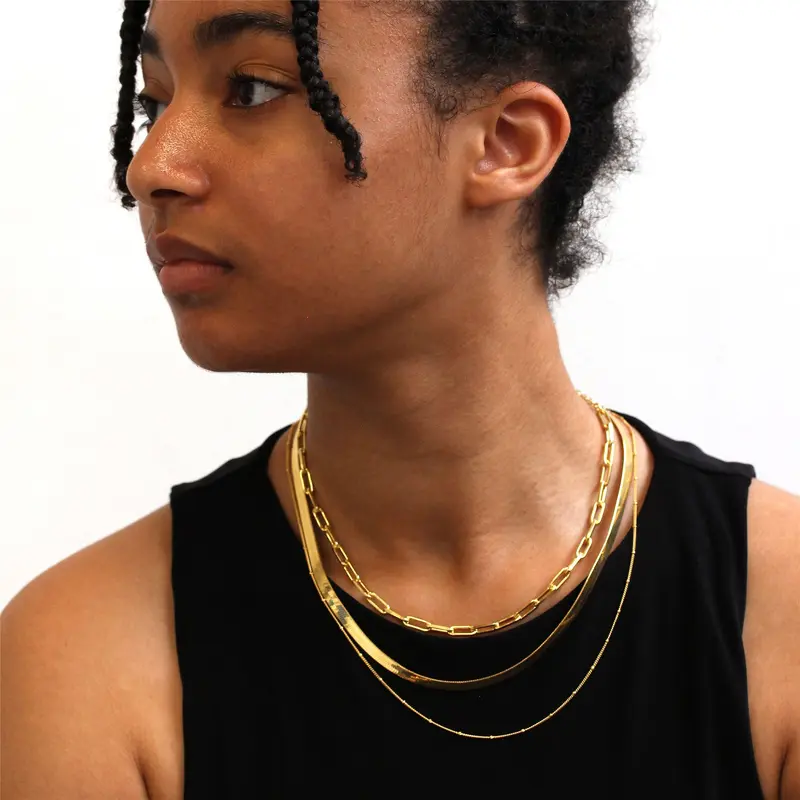 Gold Plated Sterling Silver 3 Row Bolt Ring Layer Necklace Clasp 2
