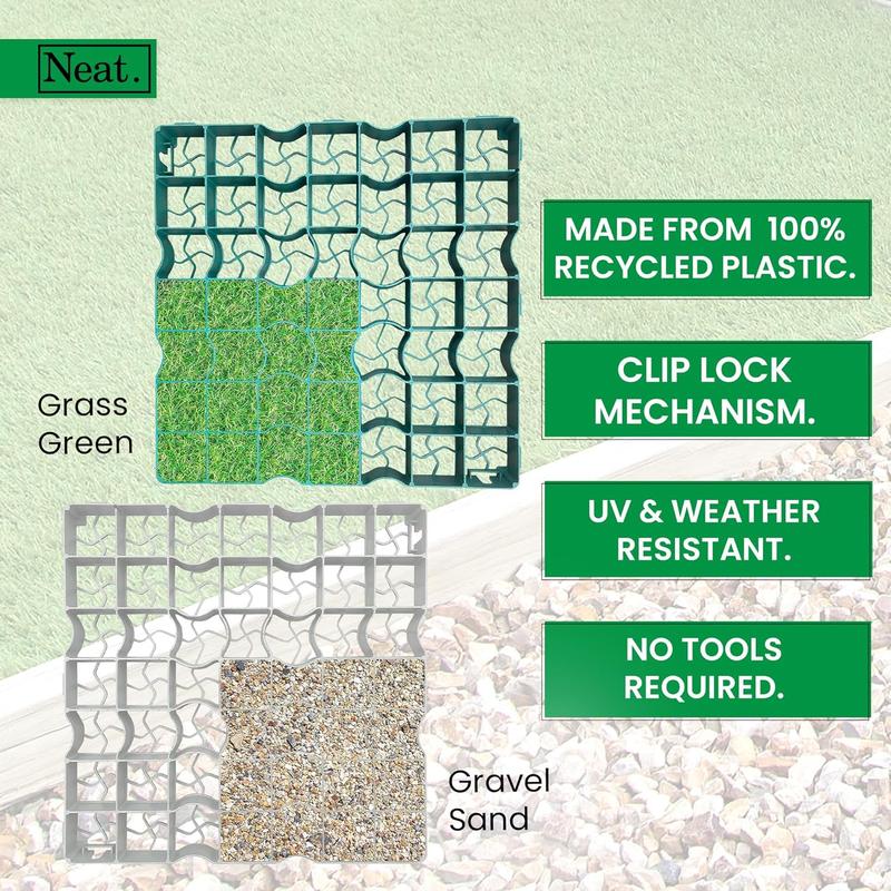 Neat Plastics Coloured Gravel/Grass Grid Paver Mat for Garden, Shed, Driveway, Turf, Lawn & Greenhouse Path Base - Durable Plastic Grid Available in Gravel Sand & Grass Green 4