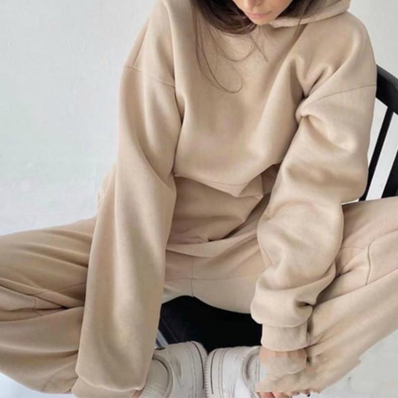 Women's Tracksuit Autumn Plus Fleece Sweatshirts Two Piece Set Casual Oversized Solid Female Sports Hoodie Suit Long Pant Sets Womenswear  Comfort Long Sleeve Minimalist Basic Overalls 7
