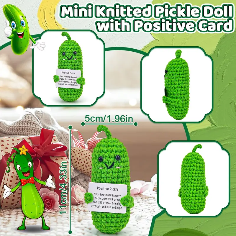 Emotional Support Pickle, Weird Good Luck Cute Romantic Funny Gifts for Women, Positive Pickle Graduation Gifts for Her Him, Pocket Hug Worry Doll with Positive Affirmation Cards 1
